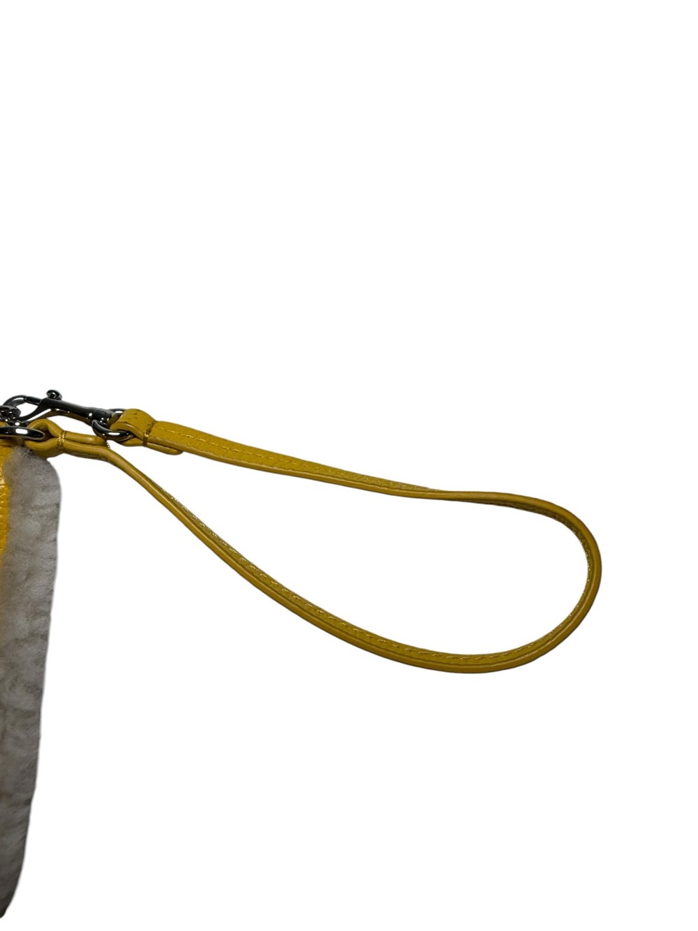 Coach Pebble Leather Corner Zip Wristlet with Sherpa Trim Honeycomb Yellow - Picture 4 of 12